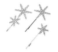 Mikikit Lot de 3 Set de Pinces à Cheveux Étoiles en Alliage Argenté Strass, Épingles à Cheveux Décoratives pour Femmes, Accessoires Coiffure Mariage et Fêtes, Barrette Étoile Antirouille,