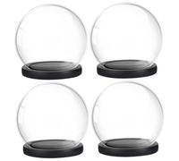 Mikikit Lot de 4 Dômes de Verre Transparents avec Socle Noir, Ø10 Cm, Couverture Décorative pour Fleurs Préservées, Micro-paysages et Objets D'exposition, Protection Anti-poussière