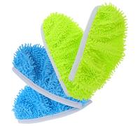 Mikikit Lot de 4 Lingettes de Rechange en Microfibre Chenille Petites Tailles Jaune-Vert et Bleu Réutilisables et Lavables Compatibles Balai à Franges Nettoyage Sols Secs et Humides