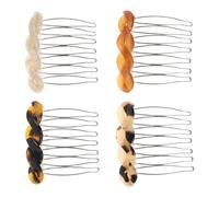 Mikikit Lot de 4 Peignes Latéraux Incurvés en Acétate, Petites Pinces Antidérapantes pour Cheveux, Accessoire Coiffure Mariage, Coloris Blanc, Café, Écaille Claire et Foncée,