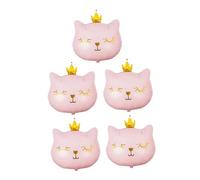 Mikikit Lot de 5 Ballons en Aluminium Rose de Chat Couronné, Grosse Taille, Décoration Festive pour Anniversaire et Fête D’animaux, Ballons de Dessin Animé Résistants et Originaux