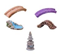 Mikikit Lot de 5 Mini Ornements d'Aménagement Paysager Vintage pour Décoration de Jardin Extérieur Comprenant Ponts en Bois Violet et Marron Fontaine de Montagne et Phare du Lac