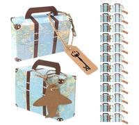 Mikikit Lot de 60 Mini-valises Présents en Papier Kraft Bleu avec Motif Carte du Monde, Format 8 X 5,5 X 3 Cm, Boîtes à Dragées et Friandises pour Mariage, Fêtes et Voyages,