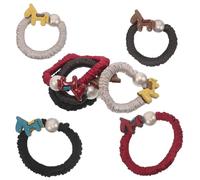 Mikikit Lot de 8 Élastiques à Queue de Cheval sans Couture en Tissu Soyeux Perles Chevalets, Coloris Rouge Jaune Café Bleu, Accessoires pour Cheveux Kawaii Filles, Doux Marques,