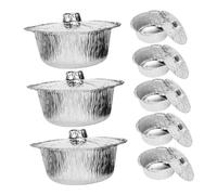 Mikikit Lot de 8 Pots en Aluminium Jetables avec Couvercles pour Camping 2000Ml Réutilisables Adaptés au Congélateur Friteuse à Air Four et Barbecue et Portable