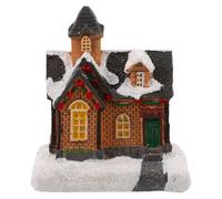 Mikikit Maison de Village de Noël Miniature en Résine Éclairée LED sans Piles Décor de Chalet Lumineux Compact pour Décoration de Table Festive Hiver Figurine Décorative pour Cheminée