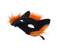 Mikikit Masque de Chat Duveteux en Velours et Plastique Confortable pour Halloween et Bal Masqué, Demi-visage Design Unique et Texture Réaliste pour Cosplay Féminin
