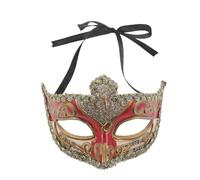 Mikikit Masque Vénitien Demi Masque en PVC Rouge Effilé pour Homme et Femme Accessoire Carnaval et Bal Masqué de Soirée Costume Carnaval Élégant pour Fêtes Costumées Adultes
