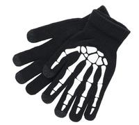 Mikikit Moufles de Cyclisme Lumineux Halloween à Doigts Complets, Tricotés Chauds en Fibres Acryliques, Taille Unique, Motifs Squelette Phosphorescents pour Homme, Accessoires Décoratifs