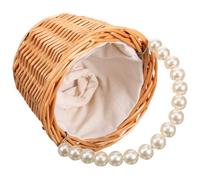 Mikikit Panier à Fleurs en Osier avec Anse Perles pour Mariage Élégant, Panier de Rangement Tressé Robuste et Polyvalent, Décor Naturel pour Cérémonie ou Fête