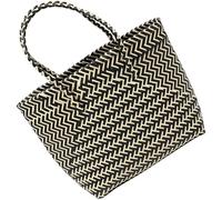 Mikikit Panier Tissé Main Grand Format avec Anse Portable Panier de Rangement Léger et Résistant pour Courses et Pique- Extérieur