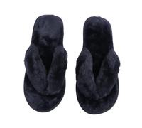 Mikikit Pantoufles Maison Femme Coton Doux Semelle Antidérapante Rembourrée Flip-flops Peluche Noire Confort Chaud Hiver