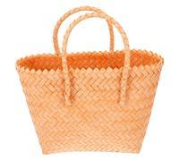 Mikikit Paquet Cabas de Plage Tissé en Plastique Beige Petit Paquet Fourre-tout Rétro Poignée Rectangulaire pour Femmes pour Voyages Activités de Plein Air et Usage Quotidien