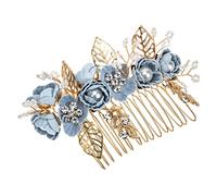 Mikikit Peigne de Mariage Latéral Fleur Élégant pour Mariée Accessoire Coiffure Décoratif Insert Cheveux pour Mariage et Cérémonie Tête Bleu