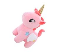 Mikikit Peluche Licorne Dessin Animé Rose 25 Cm sans Corne en Coton PP Rembourré, Coussin Peluche Doux pour Fille Présent D’Anniversaire Décoratif et Câlin