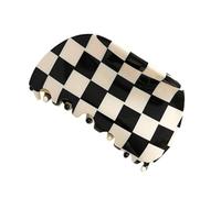 Mikikit Pince à Cheveux -large Noire et Blanche Motif Carreau Pince Crabe Simple et Délicate pour Coiffure Femme Quotidienne Accessoire Pratique et Élégant
