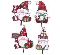Mikikit Piquets Décoratifs de Noël en Métal pour Jardin Lot de 4 Panneaux Gnomes Colorés Décorations D’Extérieur pour Pelouse et Garden-Party Festive Hiver