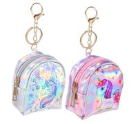 Mikikit Porte-Monnaie Mini pour Ranger Petits Objets avec Porte-clés Lot de 2 en Cuir PU Pochette Zippée pour Se Promener ou Suspendre Paquet