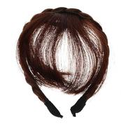 Mikikit Postiche Tresse Naturelle avec Frange Intégrée pour Femmes Extension Bandeau Cheveux Synthétiques Tresse Queue de Poisson Couleur Châtain