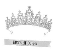 Mikikit Set Couronne et Écharpe Birthday Queen Argenté Accessoires Femme pour Fête Anniversaire Décoration Princesse et Flexible