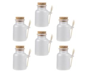 Mikikit Set de 6 Flacons Rechargeables pour Sels de Bain Cuillère en Bois et Bouchon en Liège, Contenant Léger et Étanche de 100g pour Soins Personnels et Salons de Beauté