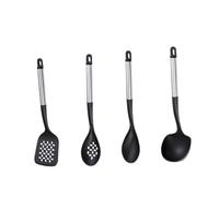 Mikikit Set de Ustensiles Cuisine Nylon et Acier Inoxydable Spatules Antiadhésives Résistantes Chaleur pour Poêles Non Stick Cuillère et Spatule Fendue Kit Professionnel pour Maison et