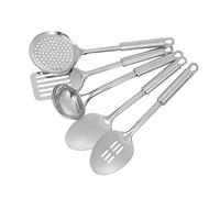 Mikikit Set Ustensiles de Cuisine Acier Inoxydable Spatule Louche Écumoire Cuillère Percée Outils Polyvalents pour Cuisson à