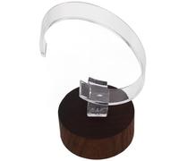 Mikikit Support Montre Noir Acrylique avec Base Bois Noyer Présentoir Élégant pour Bijoux et Organisateur Support Bracelet Compact pour Comptoir et Vitrine