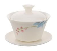 Mikikit Tasse à Thé Kung Fu en Porcelaine Chinoise avec Couvercle Bol à Thé en Céramique Traditionnelle Ensemble Tasse et Soucoupe pour Dégustation Authentique Usage Maison et Bureau