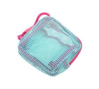 Mikikit Trousse de Maquillage en Filet Carré Multifonction Compacte Bleu-Vert avec Cordon Rose pour Voyage Rangement Accessoires Cosmétiques et Câbles