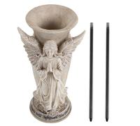 Mikikit Vase avec Piquet Métallique Solide en Résine et Fer Funéraire Beige Adapté aux Fleurs Artificielles et Séchées pour Décoration de Tombes en Extérieur Toute L'année