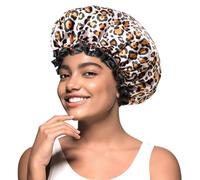 mikimini Bonnet de Douche pour Femmes, Bonnet de Bain Imprimé Léopard, Double Couche, Imperméable, Réutilisable, Lavable, pour Cheveux Épais, Bonnet de douche Moyen 2 Pièces