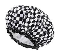 mikimini Bonnets de Douche pour Femme, Double Couche Imperméable, Réutilisables Bonnet pour Tous Types de Cheveux, avec un Design Simplicité en Damier, Moyen 2 Pièces