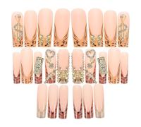Mikinona 1 boîte Press Nails Long Coffin Gilded Leopard French Tip With Butterfly Bow Colored Fake Nails For Women And Vibrant And Chip-resistant Style