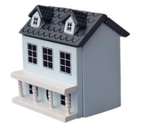Mikinona 12 en Bois, Petite Maison de Poupée Artisanale Bleu Pastel Toit Gris, Décor de Maison DIY pour Garçon et Filles, Kit de Construction pour Jeu et Décoration Intérieure