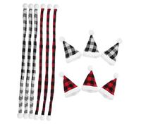 Mikinona 12 Pièces Mini Santa Hats and Plaid Scarf Set for DIY Crafts Small Christmas Tree Ornaments Lightweight Holiday Decoration