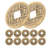 Mikinona 12 Pièces Vintage Chinese Divination Coins Set Feng Shui Brass Auspicious Metal Ornaments for Prosperity and Luck Car Hanging Decoration Accessories