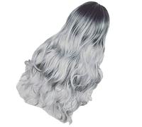 Mikinona 1pièce Perruque Femme Grise Longue à Frange Droite Avec Dégradé Noir Et Accessoire De Mode Élégant Pour Fête Et Cosplay