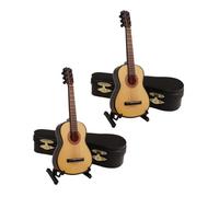 Mikinona 2 ensembles Miniature Modèle de Guitare Classique Bois avec Support et Étui Ornement Musical Miniature pour Décoration Cadeau Anniversaire et Diplôme Ensemble