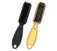 Mikinona 2 pièces Brosse de Nettoyage pour Cheveux Cassés Nylon Portable pour Salon de Coiffure Manche Confortable pour Barbe et Nuque Noir et Or