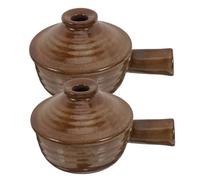 Mikinona 2 Pièces Clay Soup Bowl With Lid And Handle Heat-resistant Pot For Microwave Cooking Versatile For Soups Salads And Stews Crude Pottery