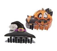 Mikinona 2 Pièces Halloween Hair Holder Clips Lightweight Acrylic Pumpkin Witch Hat Spooky Claw Clips For Women Festive Party Accessories
