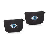 Mikinona 2 Pièces Oeil du Diable Maquillage Organisateur de Voyage Mauvais œil Boite de Rangement Caisse de Rangement Portefeuille Trousse de Maquillage Polyester Black