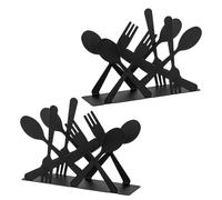 Mikinona 2 Pièces Porte-serviettes Métallique Noir Forme de Couverts Distributeur Vertical Compact Support Serviettes Fer pour Cuisine et Salle à Manger Ensemble