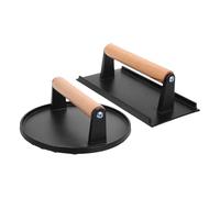 Mikinona 2 pièces Presse à Hamburger Fonte avec Poignée Bois Moules Patty et Rond Outil Multifonction pour Steak et Grill Presse Viande pour Barbecue