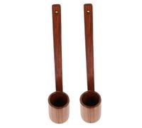 Mikinona 2 Pièces Wooden Wine Ladle Flat Bottom Long Handle Vinegar Pouring Dipper Spoon For Soy Sauce Beer Kitchen Serving