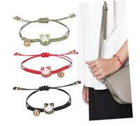 Mikinona 3 Pièces Bracelets Chat Maneki Neko Réglables avec Grelot pour Femmes Anniversaire Cordon Rouge Vert Noir