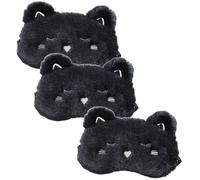 Mikinona 3 pièces de Sommeil Portable Peluche et Soie Cache-yeux Mignons Chat Noir et Chien Blanc Confortable et pour Voyage et Sieste