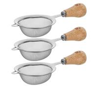 Mikinona 3 Pièces Fine Mesh Strainers With Wood Handle Stainless Steel Kitchen Sieve Set For Baking Tea Rice Juice And Oil Filtering