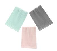 Mikinona 3 pièces Serviettes pour Muslin Lot de Lingettes et Absorbantes pour comme Débarbouillettes Serviettes pour Rots et Essuyage Transpiration Gris Vert Rose